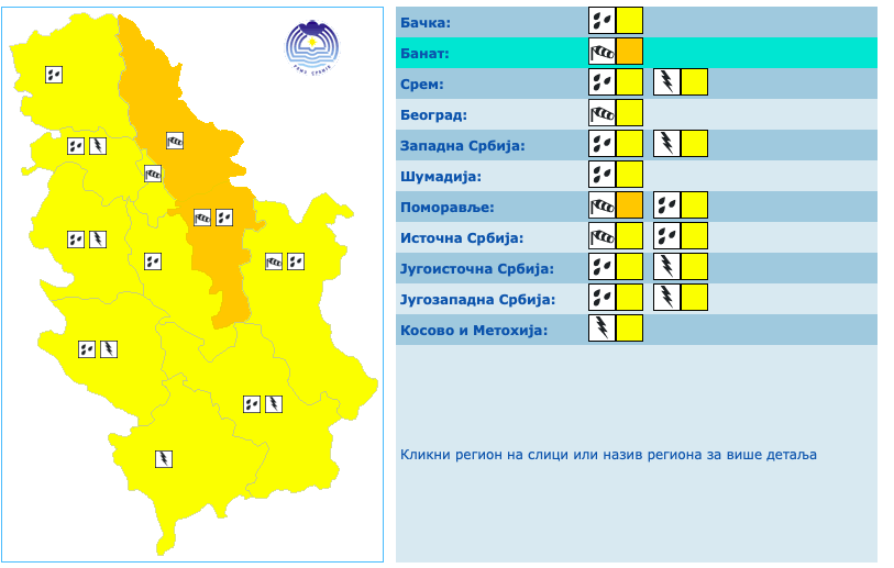  Narednih dana u Pomoravlju narandžasti meteoalarm